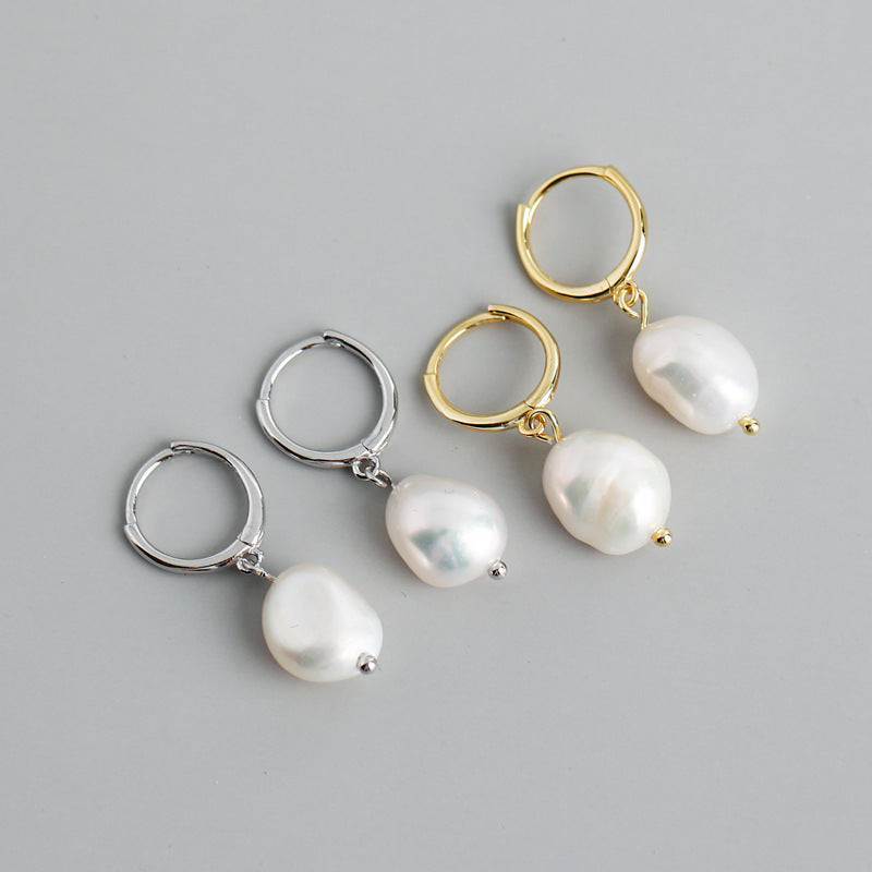 Irregular Baroque Pearl Drop Earrings - Gold-Plated Studs