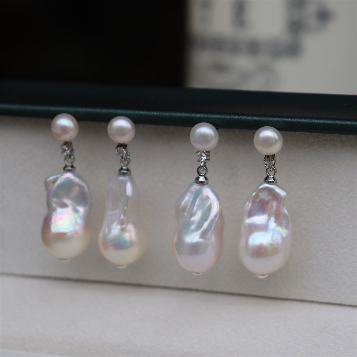 Baroque Freshwater Pearl Stud Earrings - Iridescent Elegance