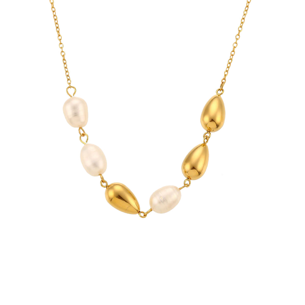 Teardrop Baroque Freshwater Pearl Pendant Necklace - Gold