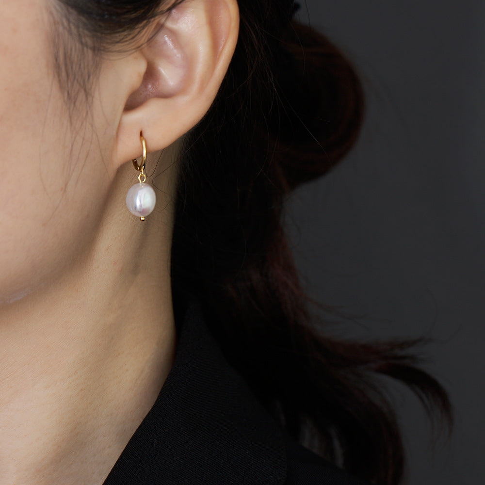 Irregular Baroque Pearl Drop Earrings - Gold-Plated Studs