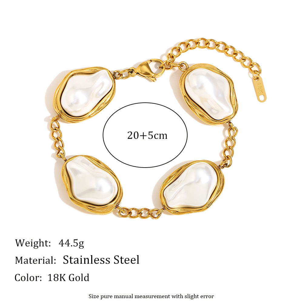 18K Gold-Plated Stainless Steel Baroque Pearl Bracelet – Adjustable 20+5cm Chain