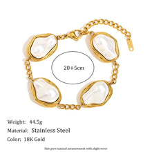18K Gold-Plated Stainless Steel Baroque Pearl Bracelet – Adjustable 20+5cm Chain