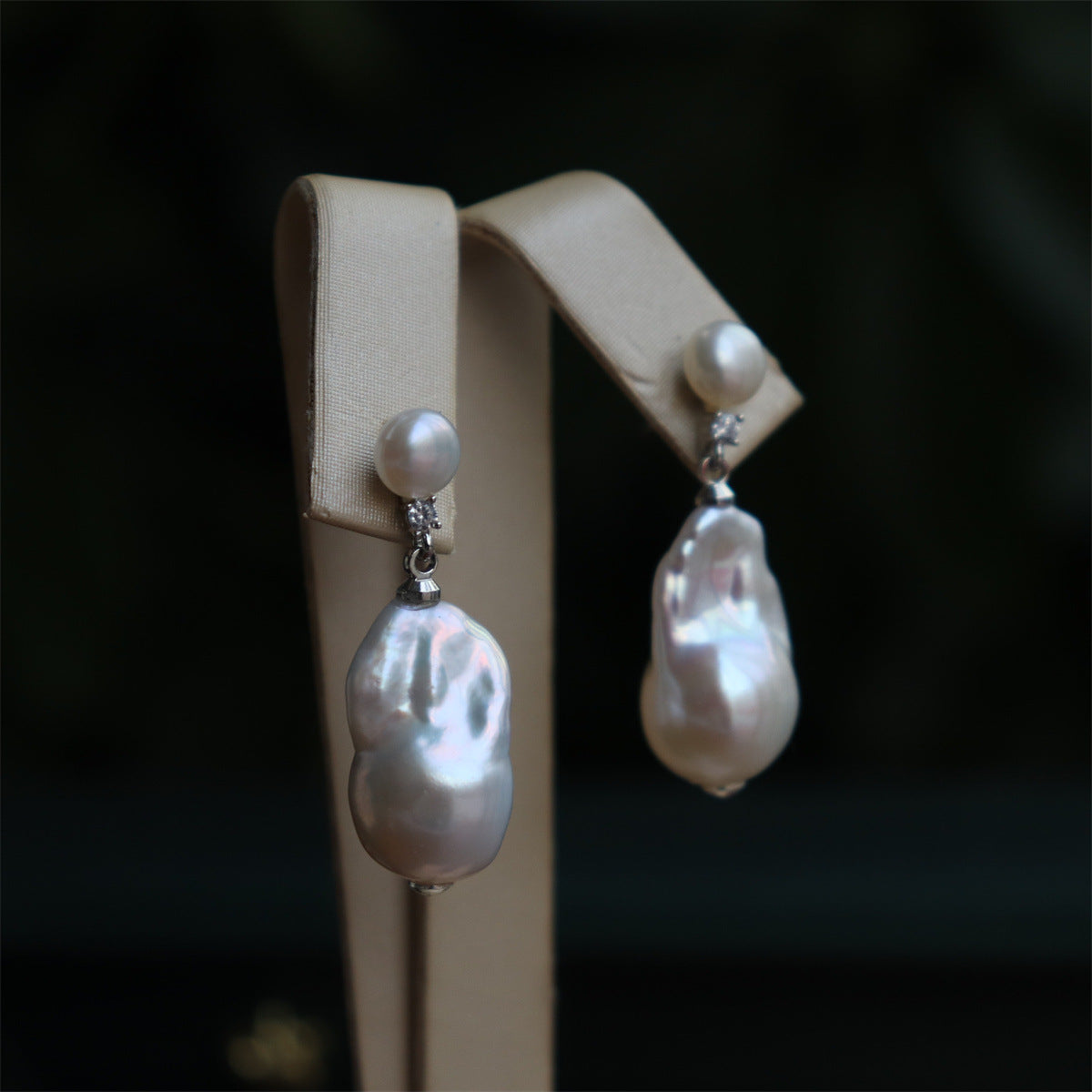 Baroque Freshwater Pearl Stud Earrings - Iridescent Elegance