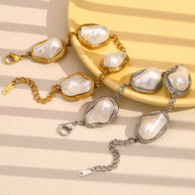 18K Gold-Plated Stainless Steel Baroque Pearl Bracelet – Adjustable 20+5cm Chain