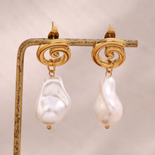 Gold Swirl Baroque Pearl Drop Earrings – Artistic Elegance