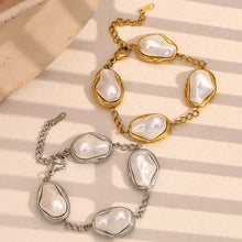 18K Gold-Plated Stainless Steel Baroque Pearl Bracelet – Adjustable 20+5cm Chain