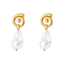 Gold Swirl Baroque Pearl Drop Earrings – Artistic Elegance