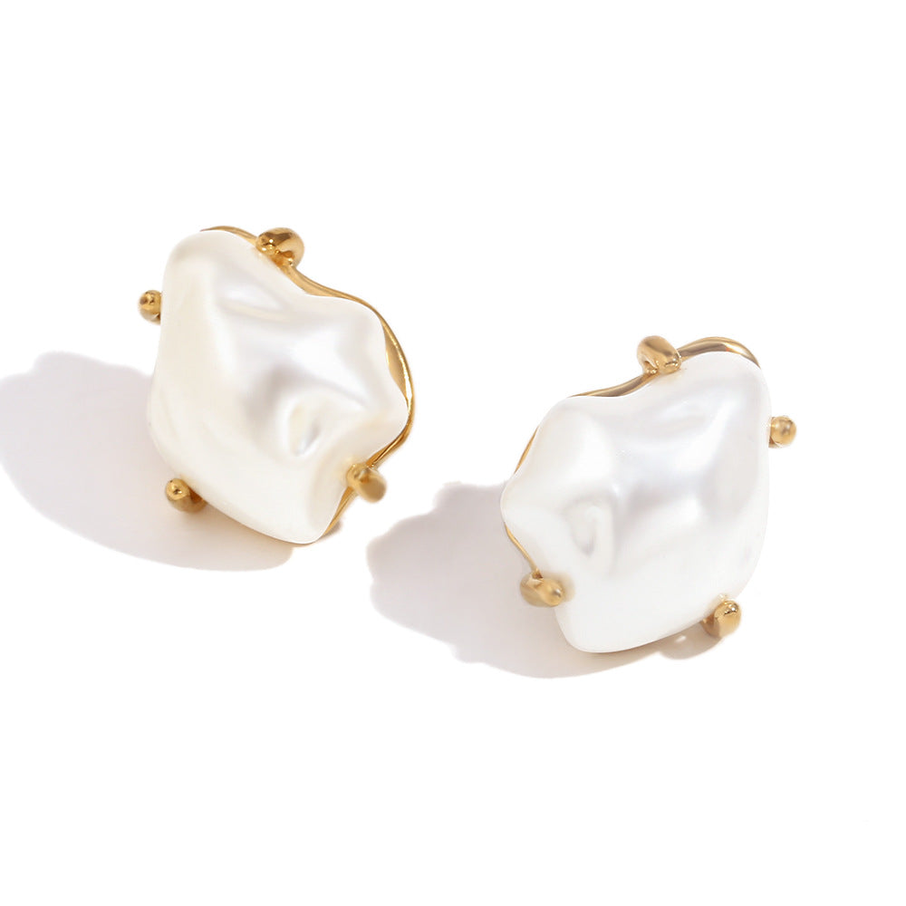 Irregular Baroque Pearl Stud Earrings - Modern Minimalist Design