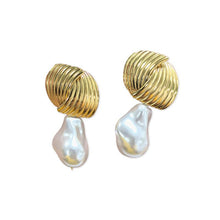Golden Spiral Baroque Pearl Drop Earrings – Statement Luxury