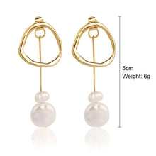 Gold Abstract Drop Earrings with Two Baroque Pearls - Baroqueluck