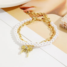 Gold Double Bracelet Set with Bow & Baroque Pearl - Baroqueluck
