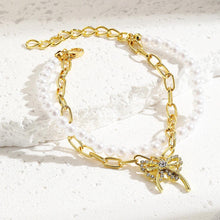 Gold Double Bracelet Set with Bow & Baroque Pearl - Baroqueluck
