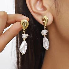 Gold Petal & Leaf Baroque Pearl Drop Earrings - Baroqueluck
