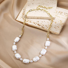 Radiant Fortune Flat Baroque Pearl Necklace with Shimmering Gold Beads - Baroqueluck