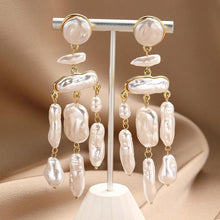 Gold Triple Baroque Pearl Dangle Earrings - Baroqueluck