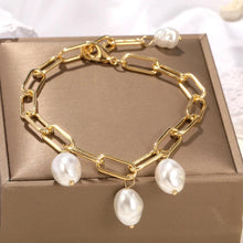Gold Chain Bracelet with Three Dangling Baroque Pearls - Baroqueluck