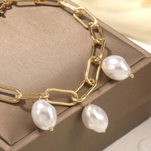 Gold Chain Bracelet with Three Dangling Baroque Pearls - Baroqueluck