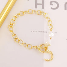 Gold Chain Bracelet with Moon and Two Baroque Pearls - Baroqueluck