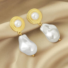 Gold Ornate Stud & Irregular Pearl Drop Earrings - Baroqueluck