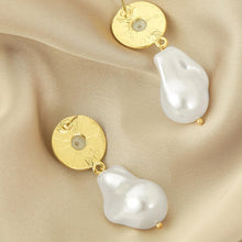 Gold Ornate Stud & Irregular Pearl Drop Earrings - Baroqueluck