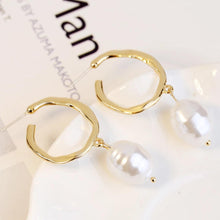 Statement Gold Hoop Earrings with Pearl - Baroqueluck