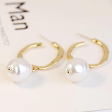 Statement Gold Hoop Earrings with Pearl - Baroqueluck