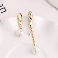 Asymmetrical Gold Drop Earrings with Baroque Pearls - Baroqueluck