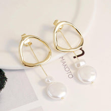 Gold Abstract Drop Earrings with Two Baroque Pearls - Baroqueluck