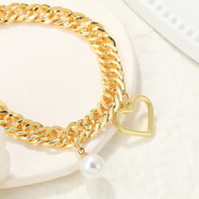 Gold Chain Bracelet with Hollow Heart & Single Pearl - Baroqueluck