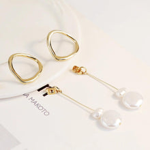 Gold Abstract Drop Earrings with Two Baroque Pearls - Baroqueluck
