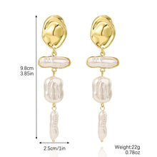 Gold Abstract Segmented Drop Earrings with Rectangular Pearl - Baroqueluck