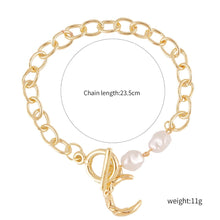 Gold Chain Bracelet with Moon and Two Baroque Pearls - Baroqueluck