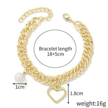 Gold Chain Bracelet with Hollow Heart & Single Pearl - Baroqueluck