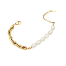 18K Gold-Plated Stainless Steel Baroque Pearl Bracelet – Adjustable 20+5cm Chain