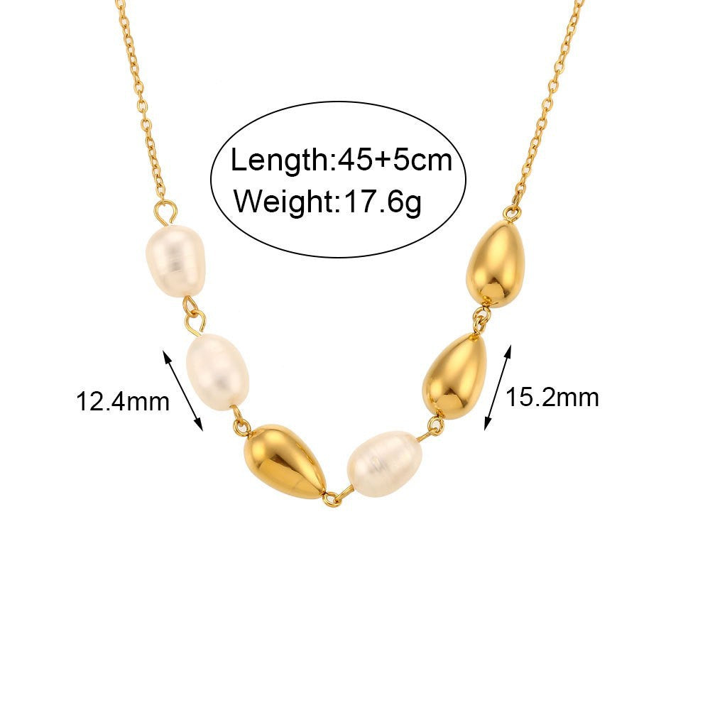 Teardrop Baroque Freshwater Pearl Pendant Necklace - Gold