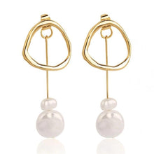 Gold Abstract Drop Earrings with Two Baroque Pearls - Baroqueluck