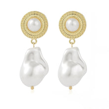 Gold Ornate Stud & Irregular Pearl Drop Earrings - Baroqueluck