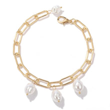 Gold Chain Bracelet with Three Dangling Baroque Pearls - Baroqueluck