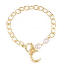 Gold Chain Bracelet with Moon and Two Baroque Pearls - Baroqueluck